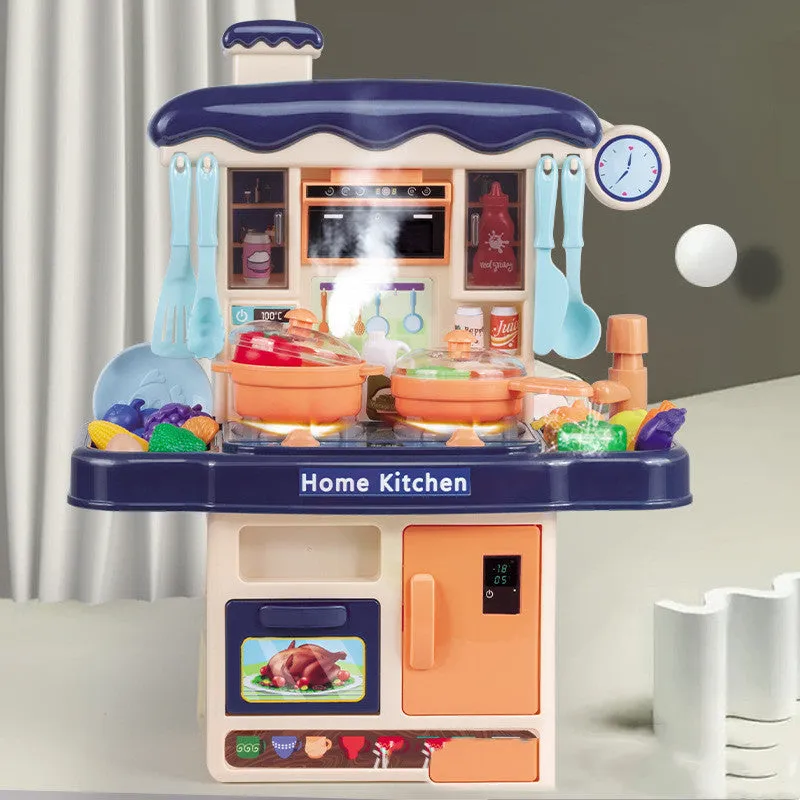 31-piece simulation kitchen table toy set with pink plastic utensils and 43cm table featuring sound light and real spray water