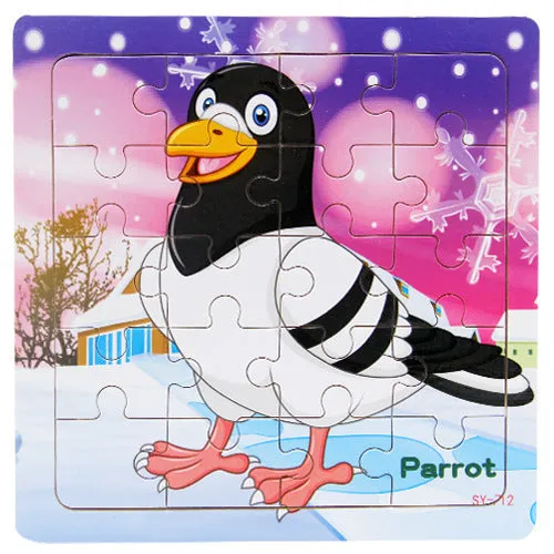 Children's poultry animal wooden puzzle in splint wood with animal colour designs