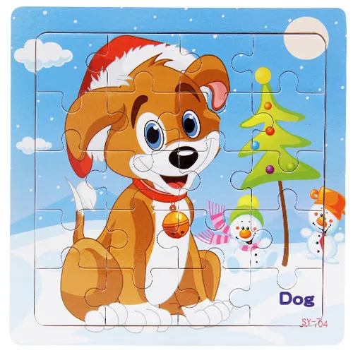 Children's poultry animal wooden puzzle in splint wood with animal colour designs