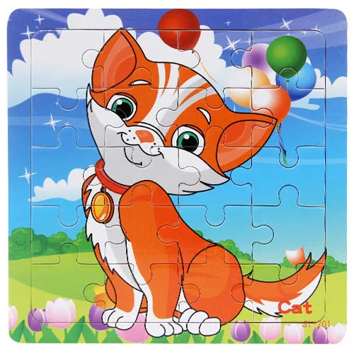 Children's poultry animal wooden puzzle in splint wood with animal colour designs