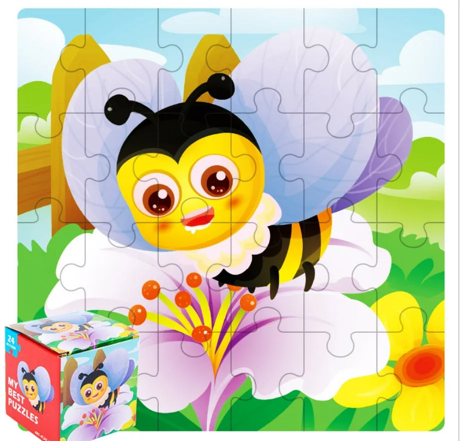 Children's poultry animal wooden puzzle in splint wood with animal colour designs