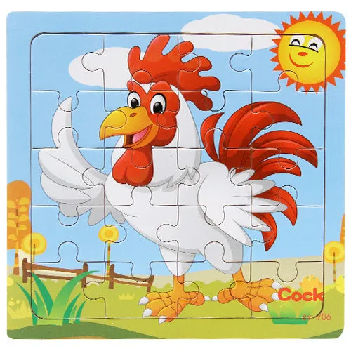 Children's poultry animal wooden puzzle in splint wood with animal colour designs