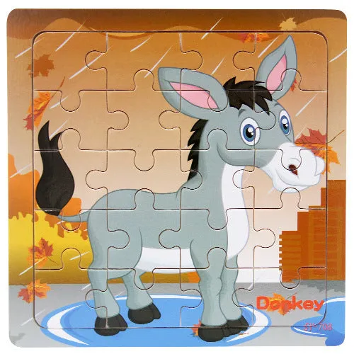 Children's poultry animal wooden puzzle in splint wood with animal colour designs