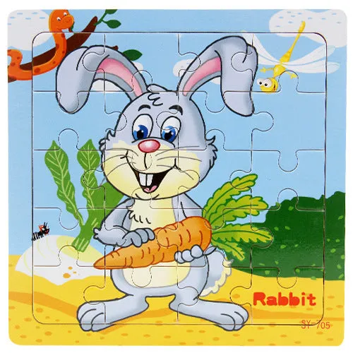 Children's poultry animal wooden puzzle in splint wood with animal colour designs