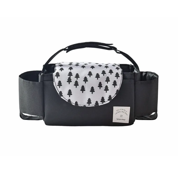Oxford cloth hanging mommy bag with 20-35L capacity for car baby storage, in black, dark gray, sky blue, and pink tassels colours
