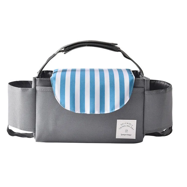 Oxford cloth hanging mommy bag with 20-35L capacity for car baby storage, in black, dark gray, sky blue, and pink tassels colours