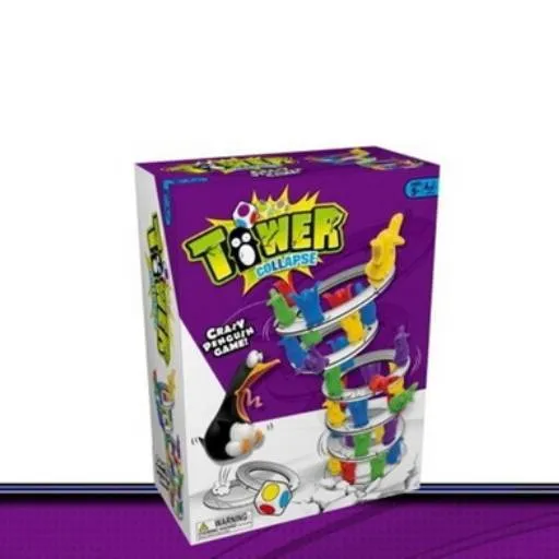 Penguin tower collapse desktop balance game for kids ages 4-6, plastic construction