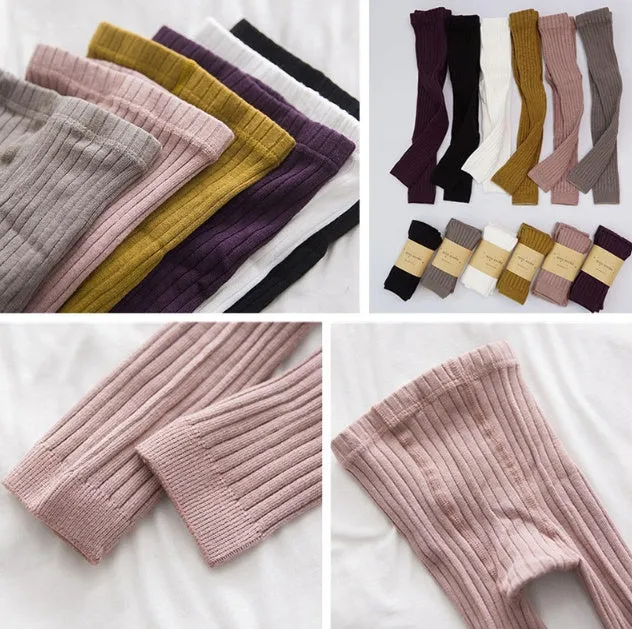 Cotton blend kid leggings for girls in six colours, sizes S/M/L for ages 0-5