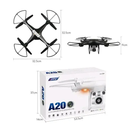 JJRC A20 quadcopter drone in black with 200W camera, plastic body, and 4-channel remote control handle