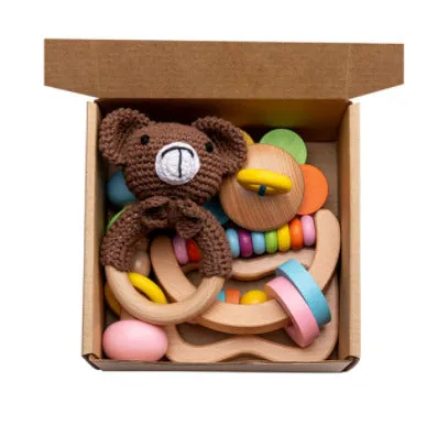 Wooden teether gift box for babies 3 months old with elephant, rabbit, and giraffe design options