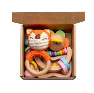 Wooden teether gift box for babies 3 months old with elephant, rabbit, and giraffe design options