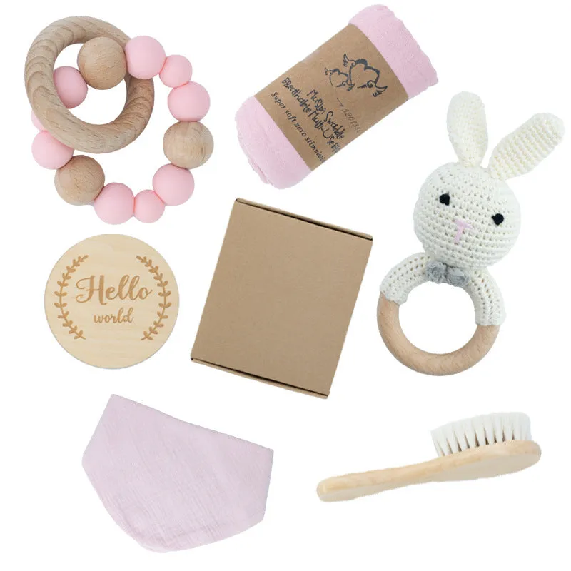 Wooden teether gift box for babies 3 months old with elephant, rabbit, and giraffe design options