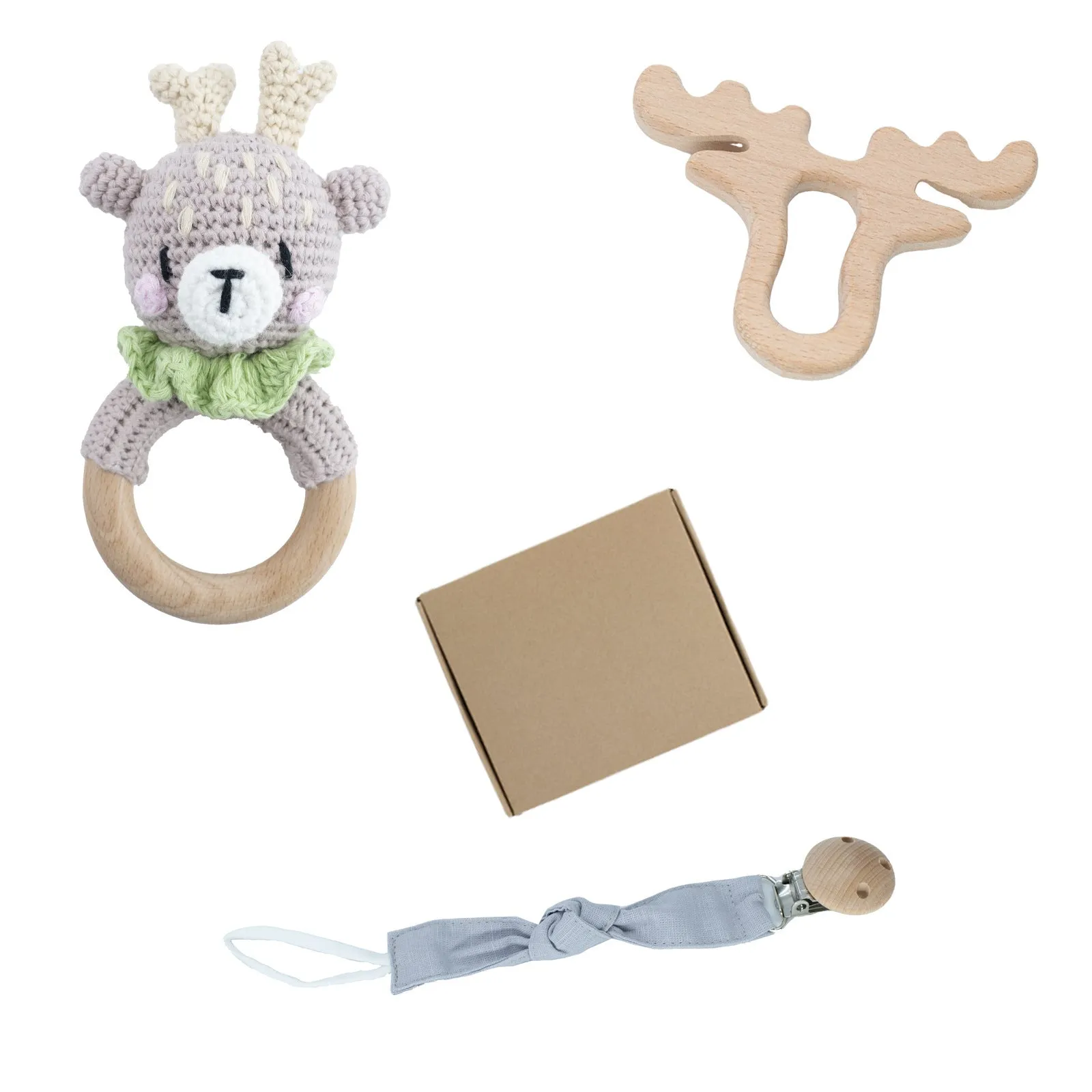 Wooden teether gift box for babies 3 months old with elephant, rabbit, and giraffe design options