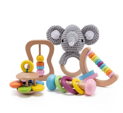 Wooden teether gift box for babies 3 months old with elephant, rabbit, and giraffe design options