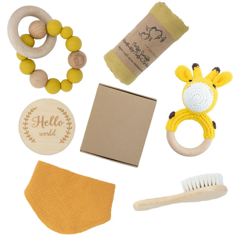 Wooden teether gift box for babies 3 months old with elephant, rabbit, and giraffe design options