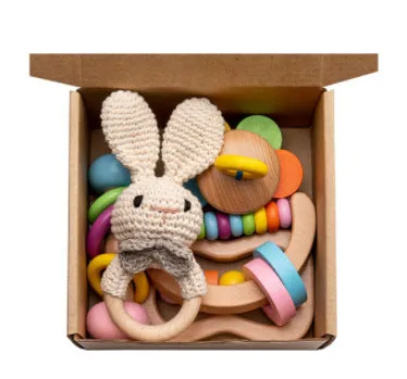 Wooden teether gift box for babies 3 months old with elephant, rabbit, and giraffe design options