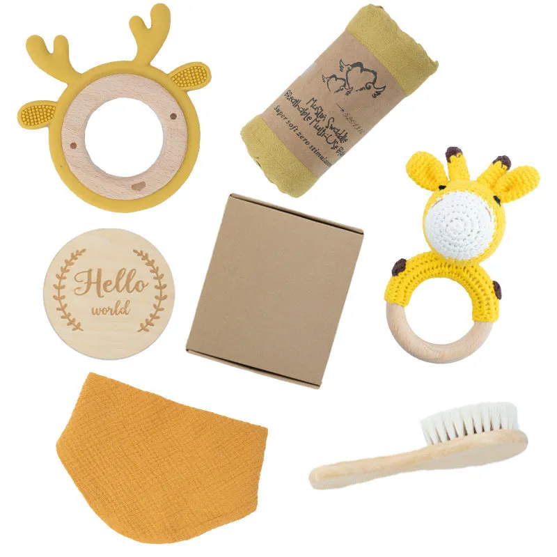 Wooden teether gift box for babies 3 months old with elephant, rabbit, and giraffe design options