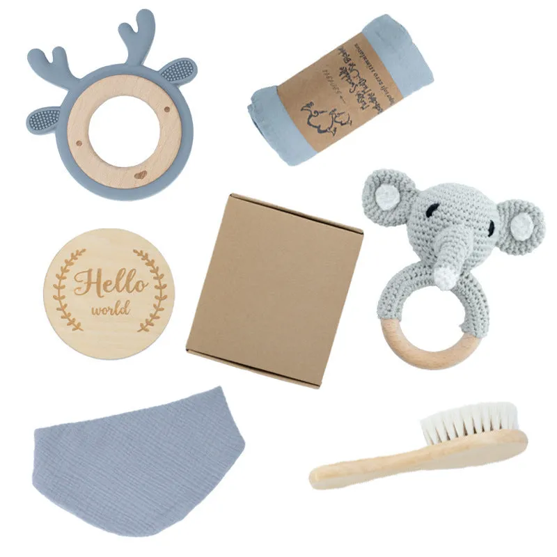 Wooden teether gift box for babies 3 months old with elephant, rabbit, and giraffe design options