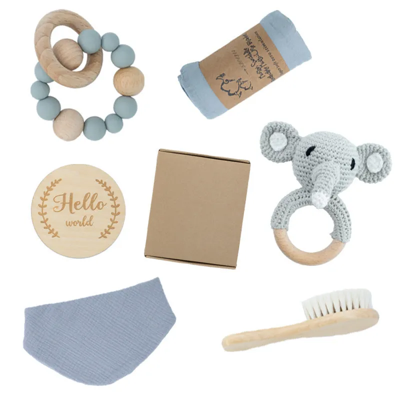 Wooden teether gift box for babies 3 months old with elephant, rabbit, and giraffe design options