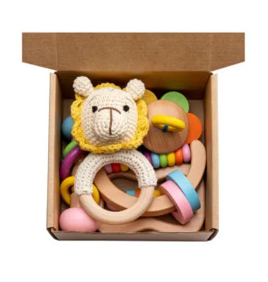 Wooden teether gift box for babies 3 months old with elephant, rabbit, and giraffe design options