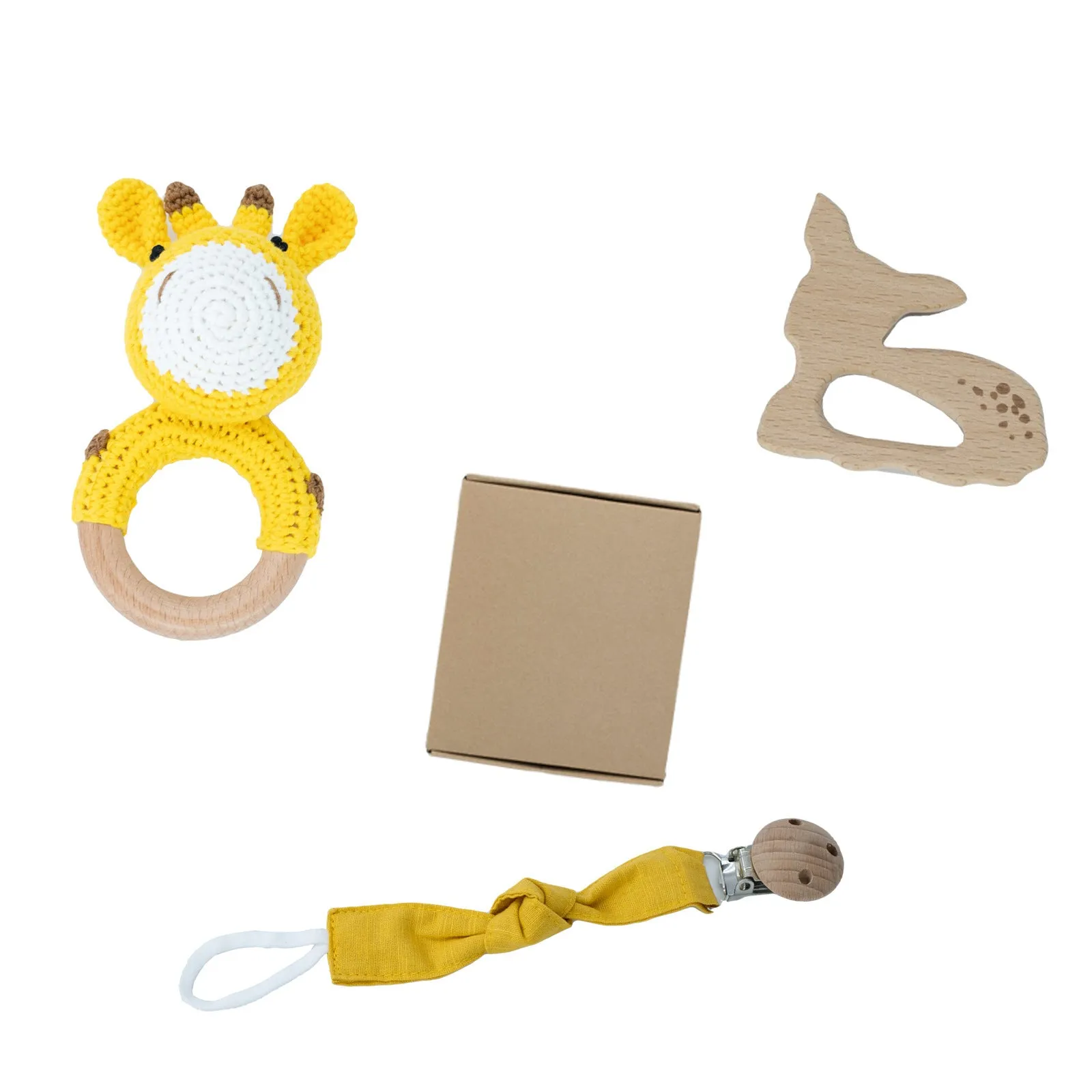 Wooden teether gift box for babies 3 months old with elephant, rabbit, and giraffe design options
