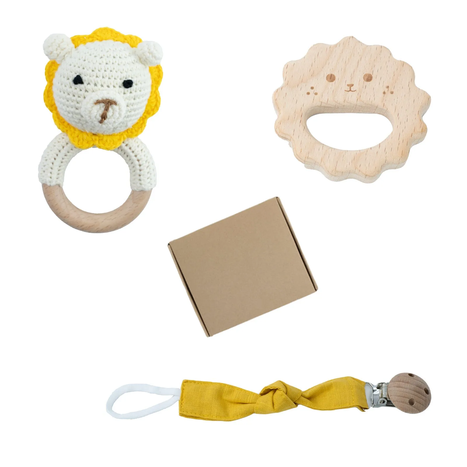 Wooden teether gift box for babies 3 months old with elephant, rabbit, and giraffe design options