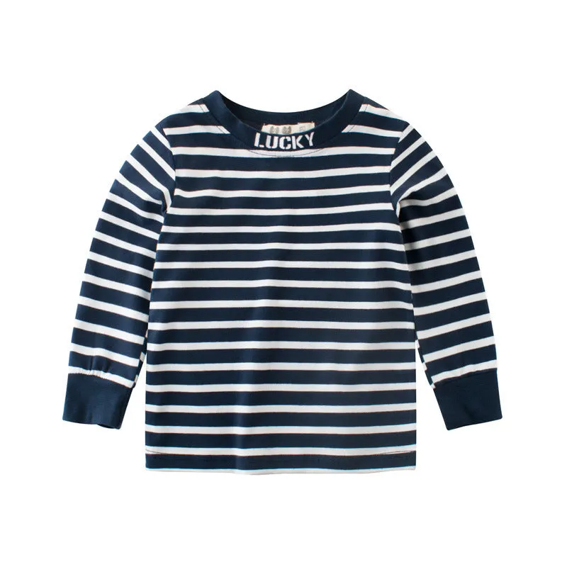 Baby striped cotton long sleeve shirt in blue, sizes 90-140cm