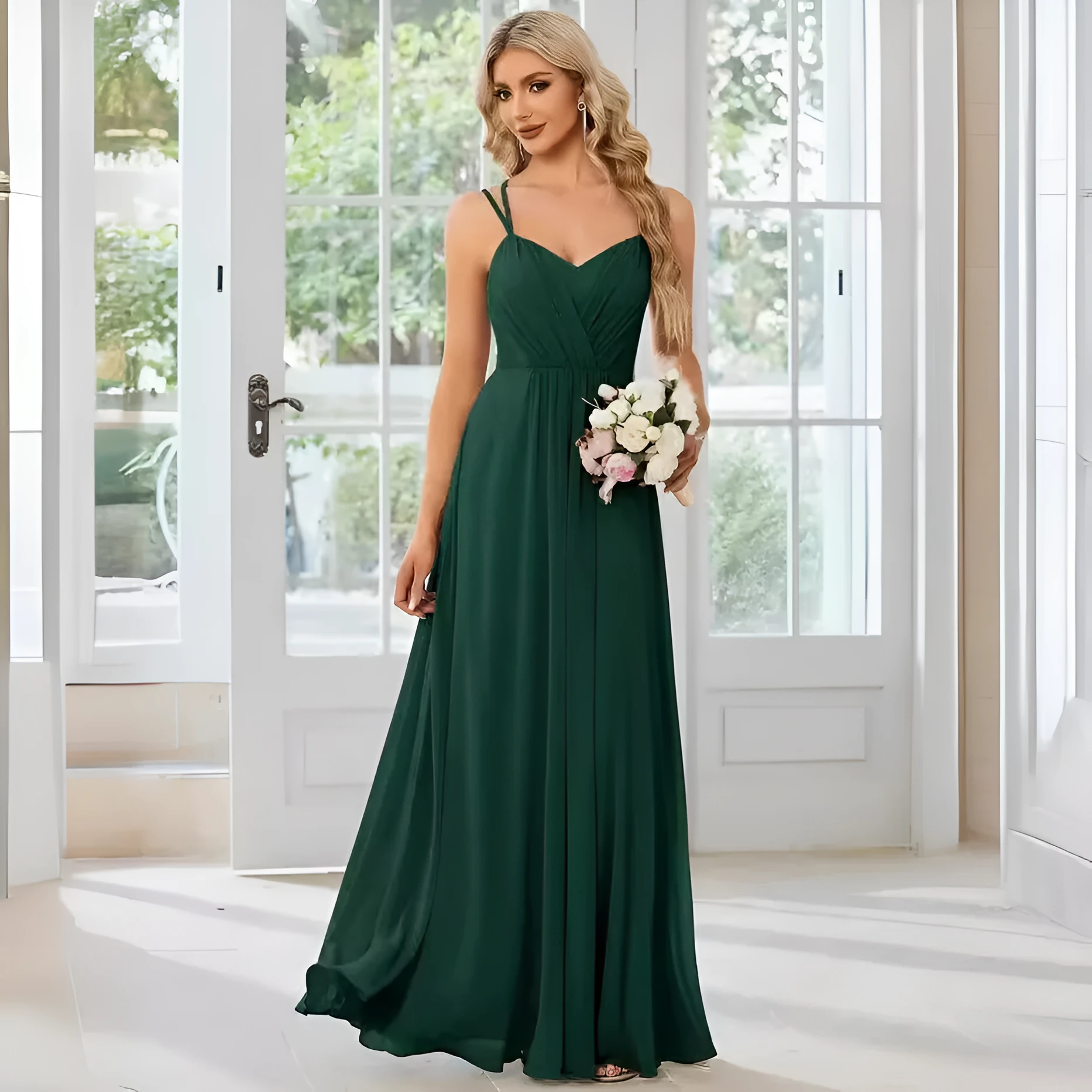 Women's sleeveless A-line long dress with pleated skirt detail in solid colour