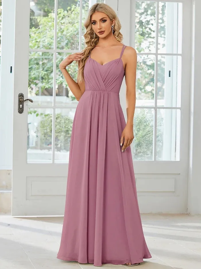 Women's sleeveless A-line long dress with pleated skirt detail in solid colour