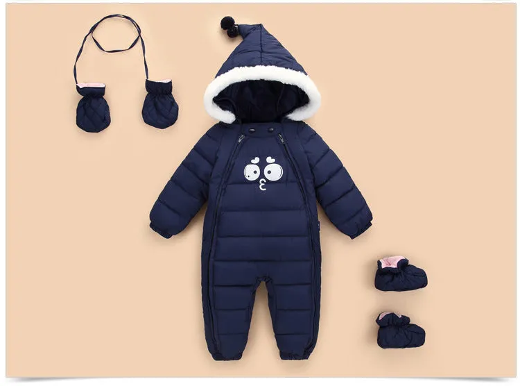 Baby romper winter thick down cotton infant snowsuit green