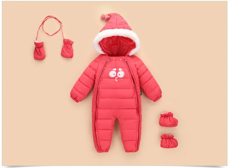 Baby romper winter thick down cotton infant snowsuit green