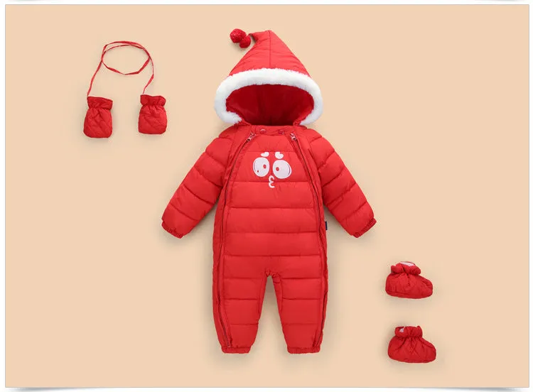 Baby romper winter thick down cotton infant snowsuit green