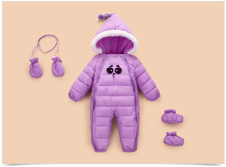 Baby romper winter thick down cotton infant snowsuit green