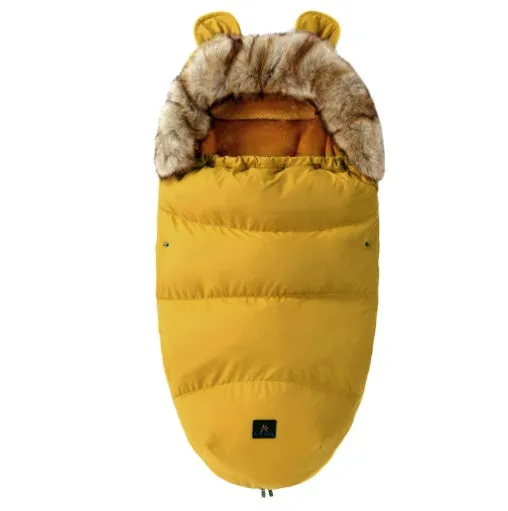 Baby warm cocoon style sleeping bag on a neutral background demonstrating solid colour design with zip closure