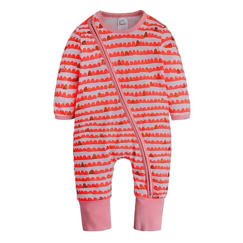 Spring baby onesie with long sleeves and zipper closure in blue pineapple colour for unisex newborn