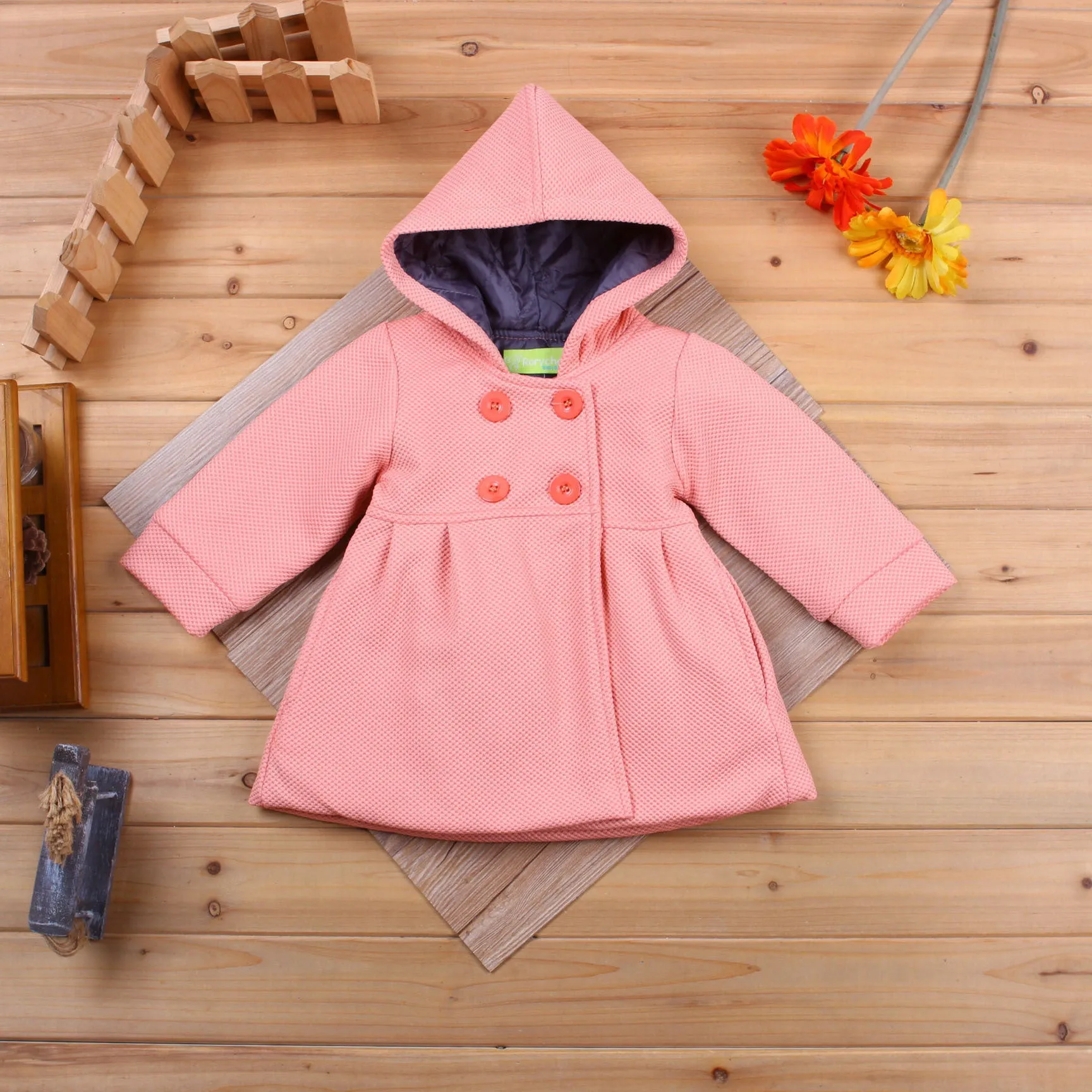 Kiethleen winter hooded coat for little girls in pink colour