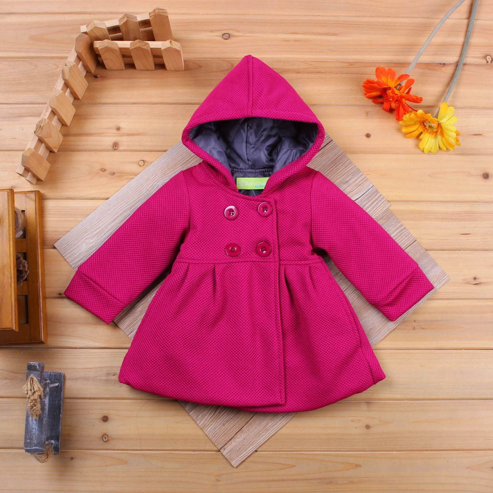 Kiethleen winter hooded coat for little girls in pink colour