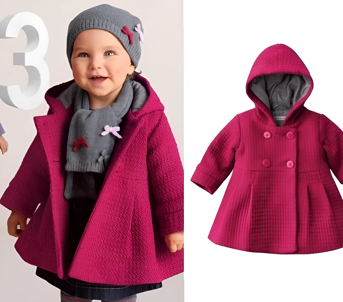 Kiethleen winter hooded coat for little girls in pink colour