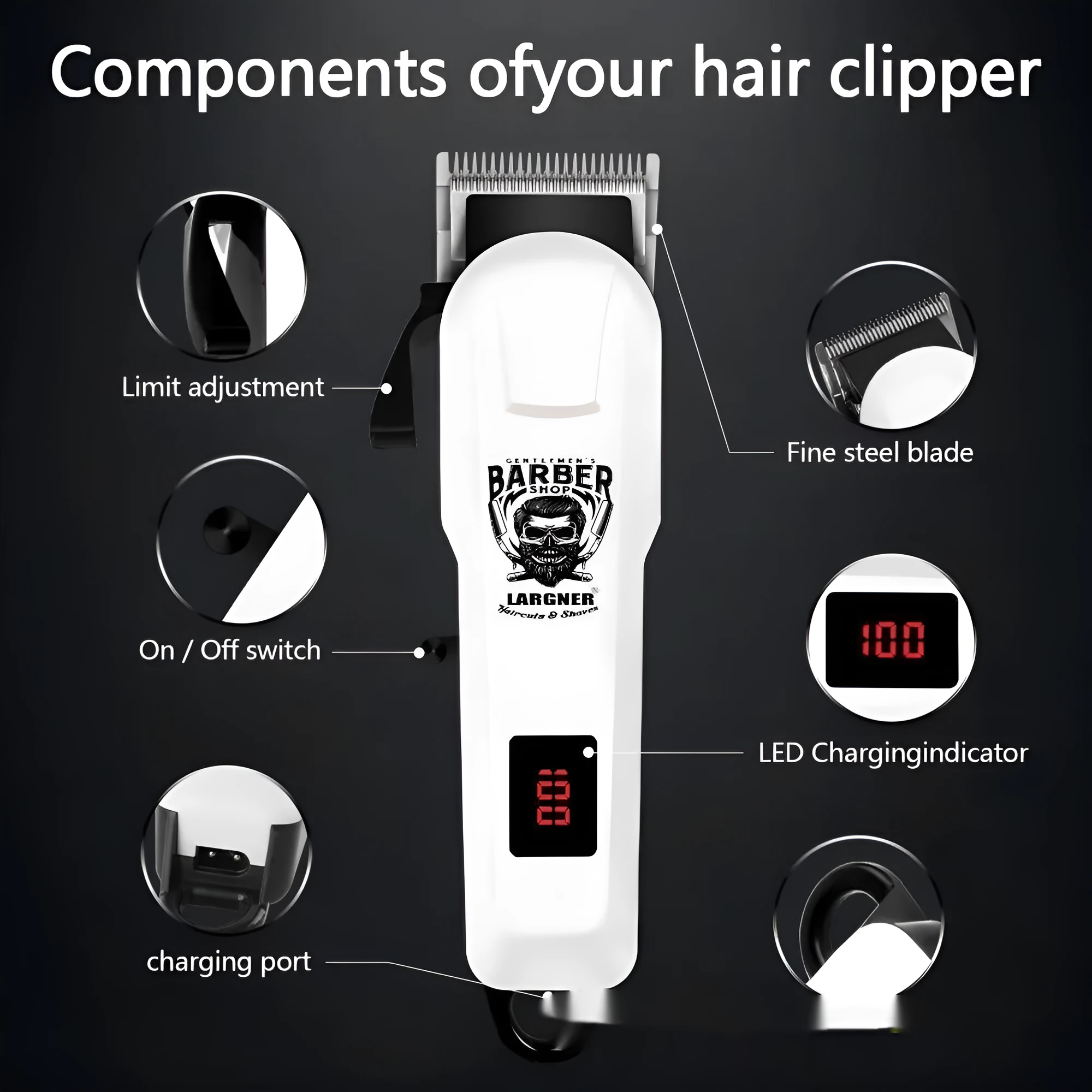 Rechargeable hair clipper with stainless steel cutter head and USB charging port