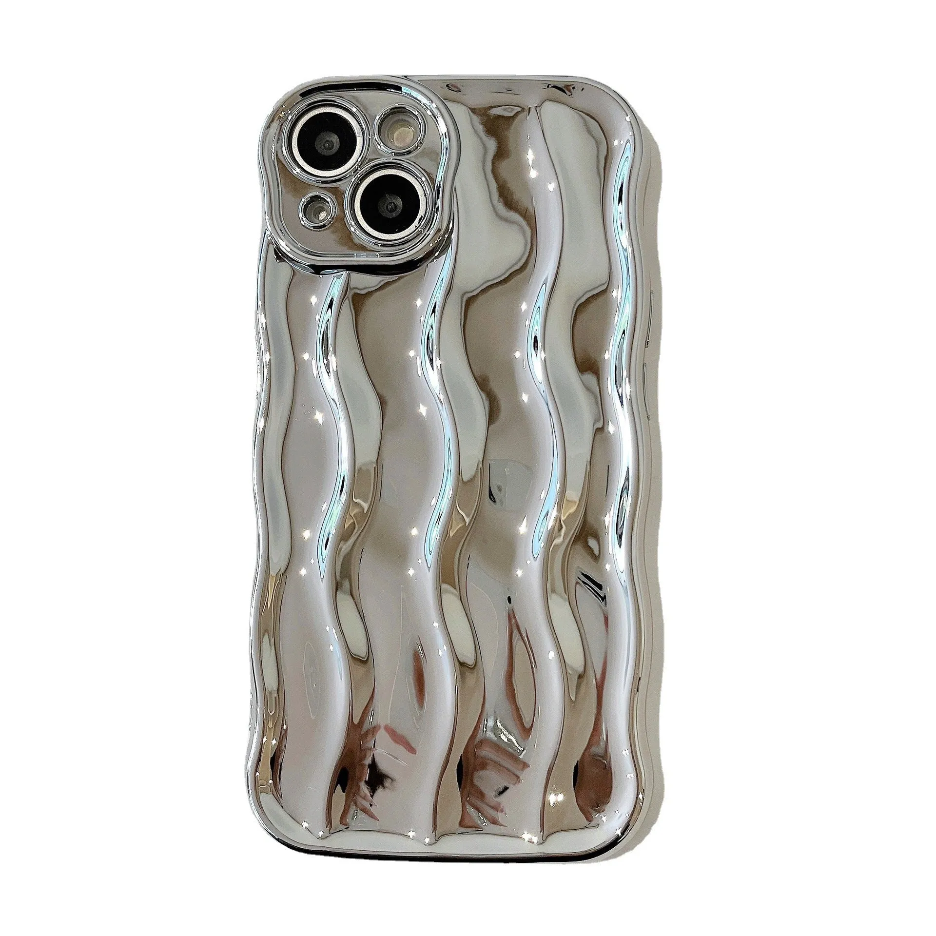 Electroplated 3D wave stripe protective case for iPhone 17 Pro Max in silver finish.
