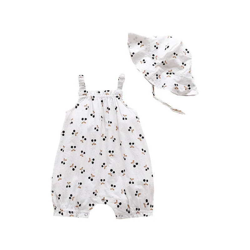 Baby girl cotton romper in smiley sunflower print sleeveless with detachable hood