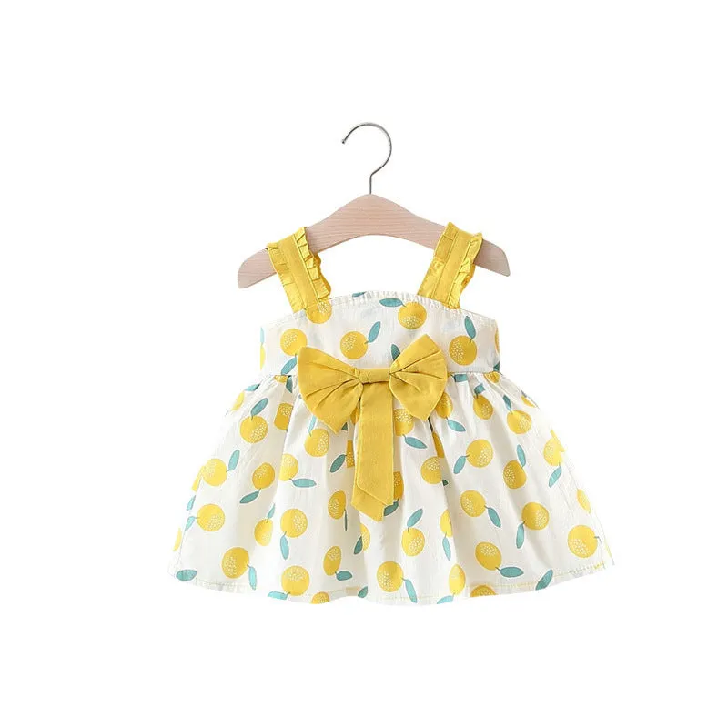 Baby girl thin cotton princess dress romper in pink with ruffled straps size 70-100cm