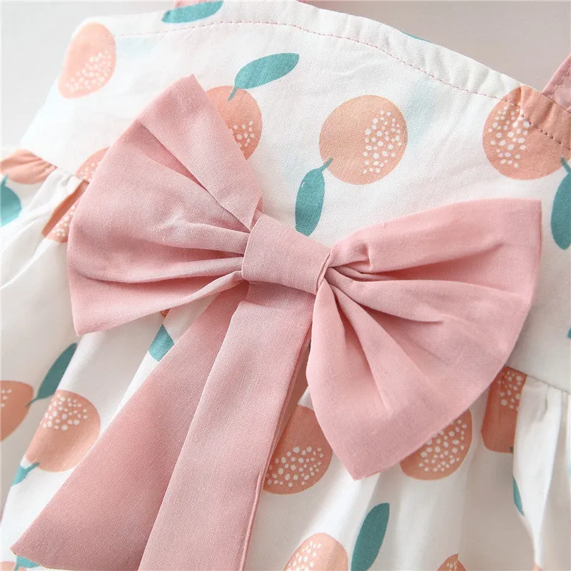 Baby girl thin cotton princess dress romper in pink with ruffled straps size 70-100cm