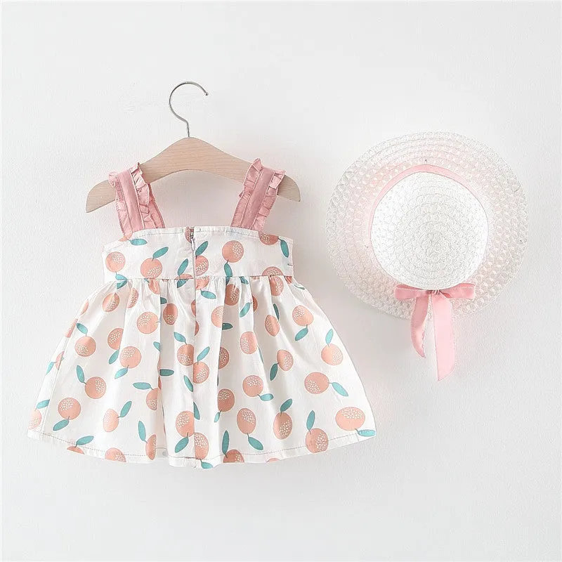 Baby girl thin cotton princess dress romper in pink with ruffled straps size 70-100cm