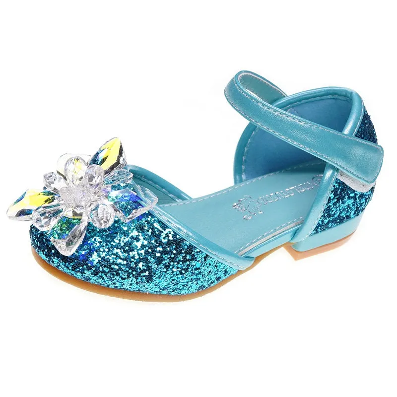 Girls crystal rhinestone shoes in pink with shiny fabric upper and cotton lining