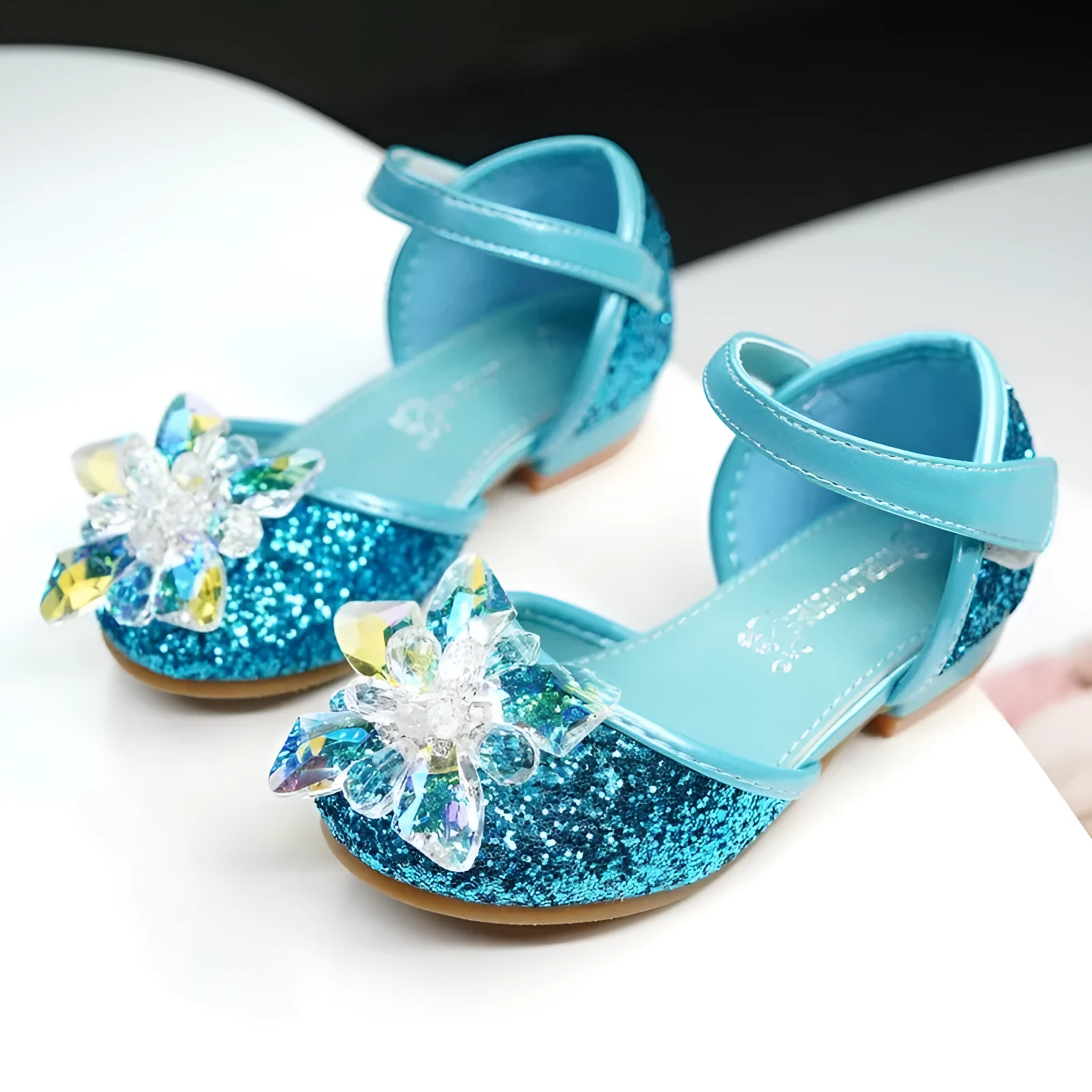 Girls crystal rhinestone shoes in pink with shiny fabric upper and cotton lining
