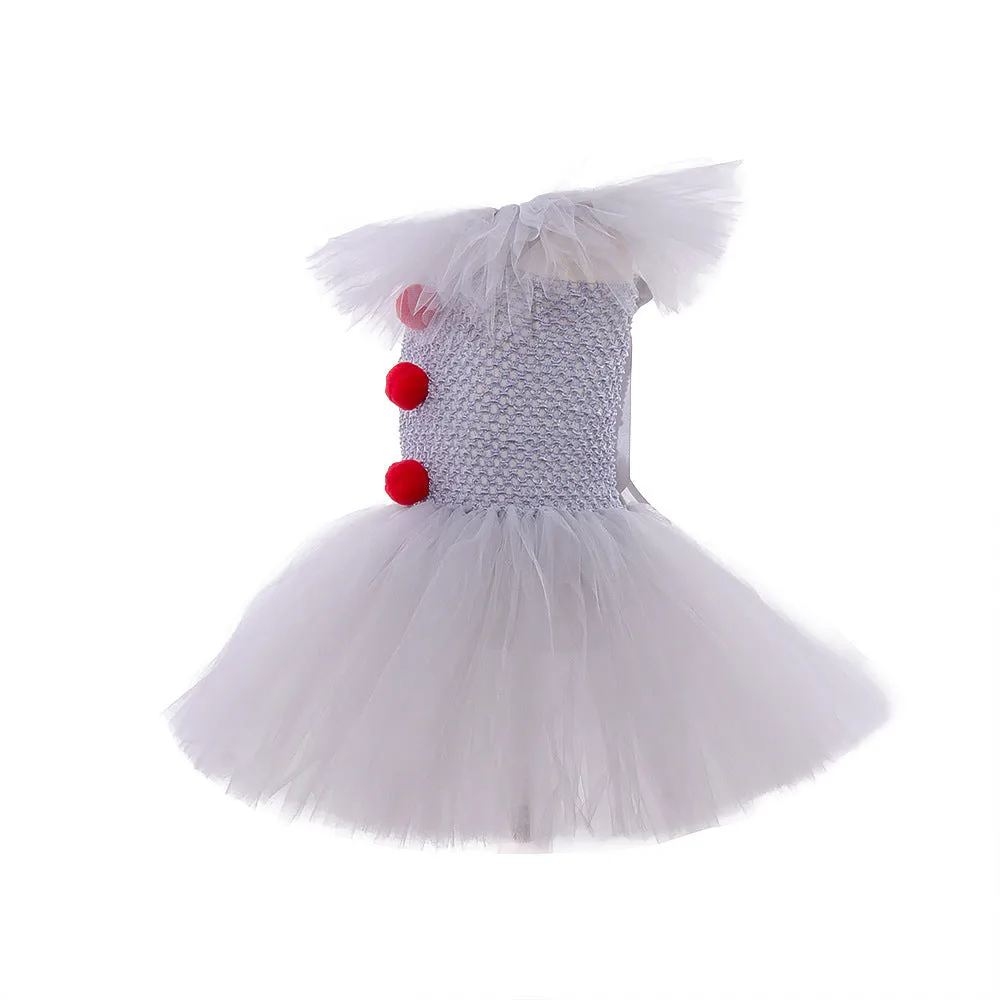 Children's mesh princess dress set with lace collar, hairpin, and gloves for Halloween costume, multiple sizes 90-160cm