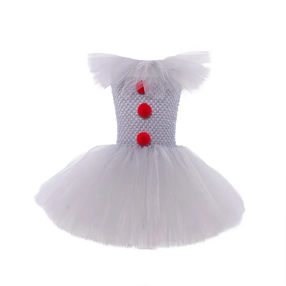 Children's mesh princess dress set with lace collar, hairpin, and gloves for Halloween costume, multiple sizes 90-160cm