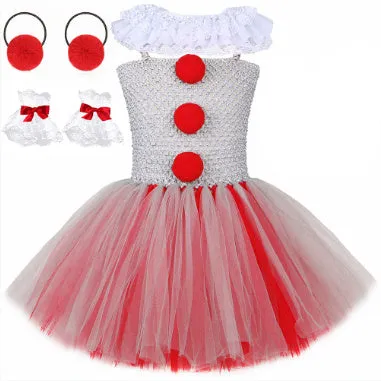 Children's mesh princess dress set with lace collar, hairpin, and gloves for Halloween costume, multiple sizes 90-160cm