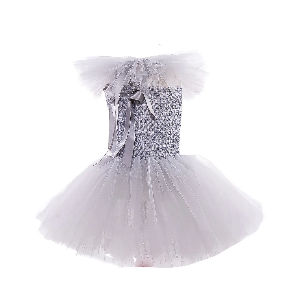 Children's mesh princess dress set with lace collar, hairpin, and gloves for Halloween costume, multiple sizes 90-160cm